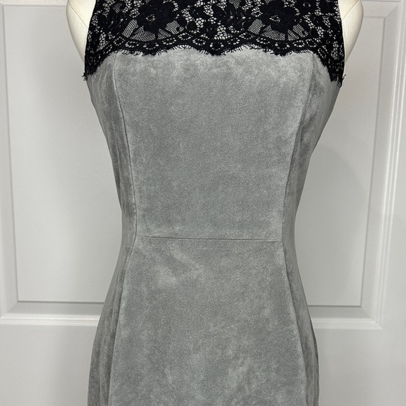 Calvin Klein Grey Faux Suede Lace Sleeveless Sheath Fitted Midi Dress Size 4 - Picture 5 of 13
